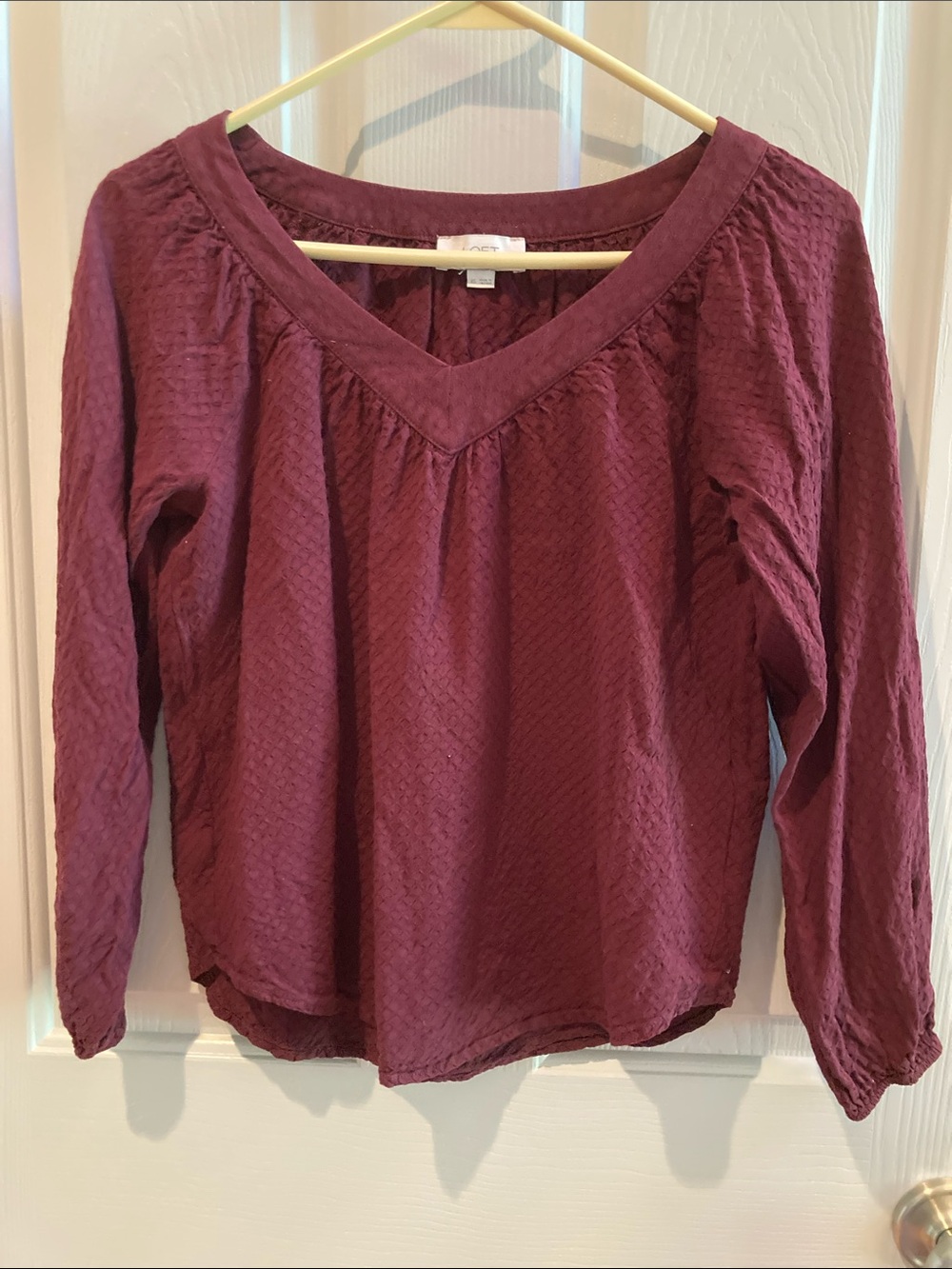 Loft V-Neck Long Sleeve Textured Blouse - Wine